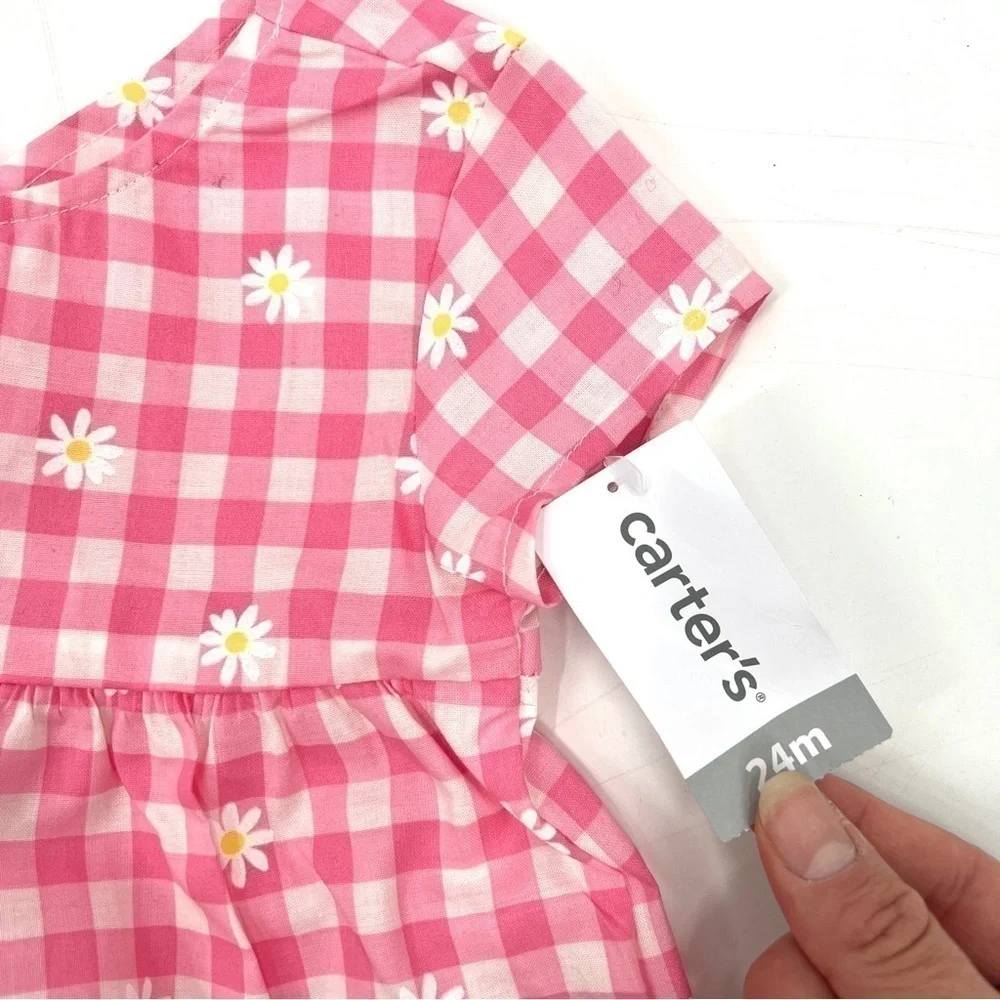NWT CARTER'S Girl's Pink & White Gingham Checkered Lightweight Blouse Size 24M